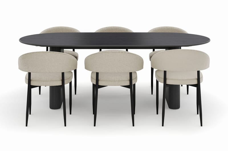 Noira Ovalt Matbord 220 cm med 6 Sawako Stolar - Svart - Products - Möbler - Bord & matgrupp - Matgrupp