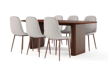 Noira Ovalt Matbord 220 cm Valnöt +  6 st Nibe stol beige med valnöt ben - Brun/Beige - Products - Möbler - Bord & matgrupp - Matgrupp