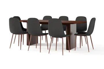 Noira Ovalt Matbord 220 cm Valnöt +  8 st Nibe stol svart med valnöt ben - Brun/Svart - Products - Möbler - Bord & matgrupp - Matgrupp