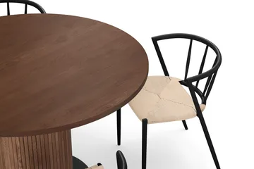 Noira Runt Litet Matbord Massiv Valnöt 120 cm med 4 Winston Matstolar - Brun / Beige / Metallben Svart - Products - Möbler - Bord & matgrupp - Matgrupp