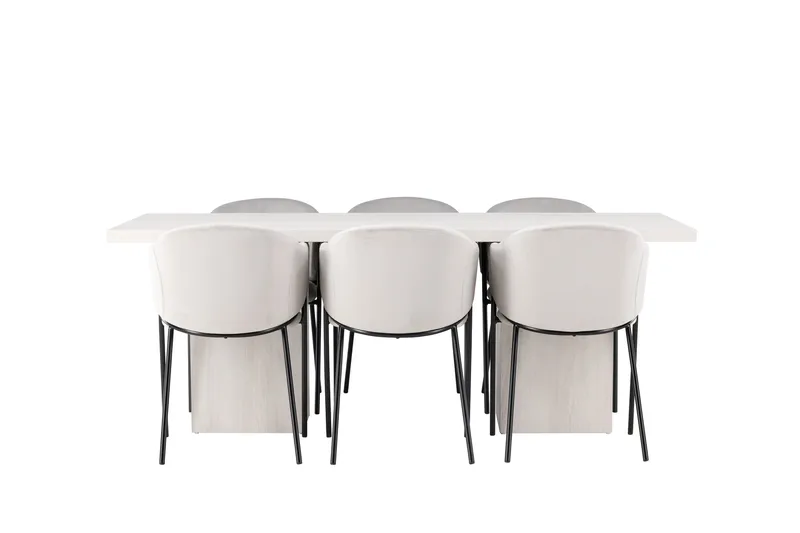 Olga Matgrupp 200 cm Rektangulär med 6 Evelina Stolar, Vit