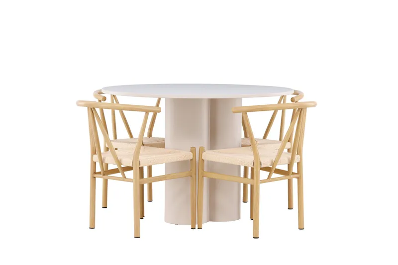 Olivia Matgrupp 110 cm Rund med 4 Alfons stolar, Beige/Beige