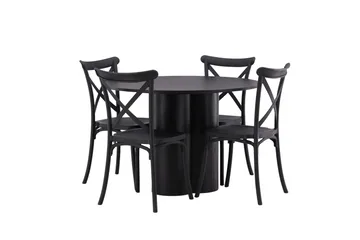 Olivia Matgrupp 110 cm Rund med 4 Crosett Stolar - Svart - Products - Möbler - Bord & matgrupp - Matgrupp