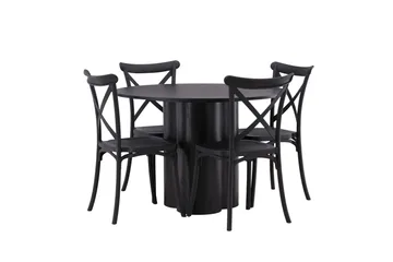 Olivia Matgrupp 110 cm Rund med 4 Crosett Stolar - Svart - Products - Möbler - Bord & matgrupp - Matgrupp