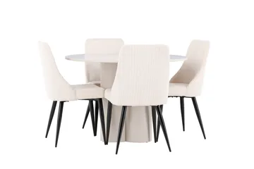 Olivia Matgrupp 110 cm Rund med 4 Leone stolar - Beige/Beige - Products - Möbler - Bord & matgrupp - Matgrupp