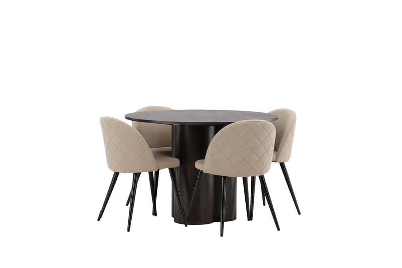 Olivia Matgrupp 110 cm Rund med 4 Velvet stolar - Beige - Products - Möbler - Bord & matgrupp - Matgrupp