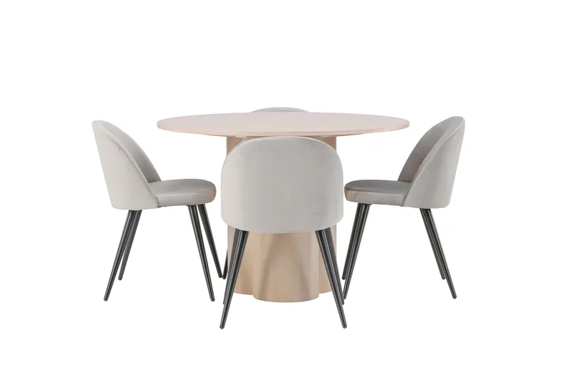 Olivia Matgrupp 110 cm Rund med 4 Velvet stolar, Whitewash