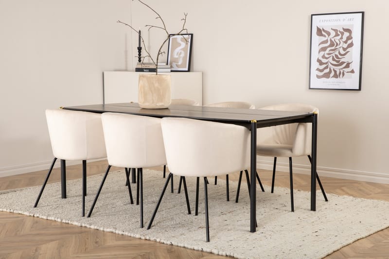 Pelle Matgrupp 190 cm Rektangulär med 6 Berit stolar - Beige - Products - Möbler - Bord & matgrupp - Matgrupp