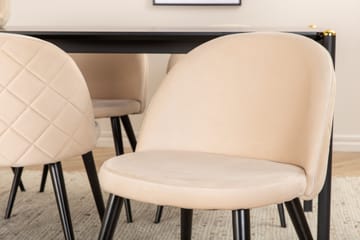 Pelle Matgrupp 190 cm Rektangulär med 6 Velvet stolar - Beige - Products - Möbler - Bord & matgrupp - Matgrupp