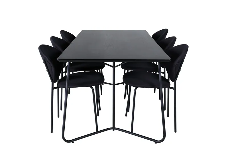 Petra Matgrupp 190 cm Rektangulär med 6 Vault stolar, Svart