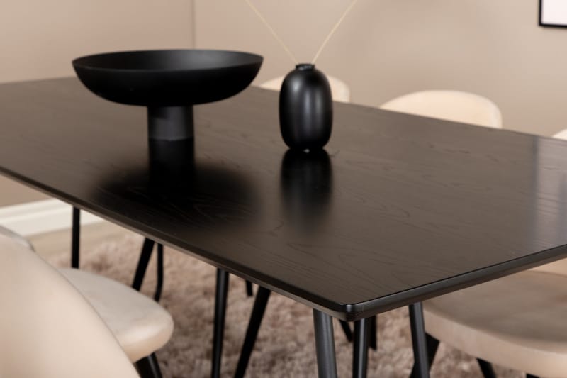 Petra Matgrupp 190 cm Rektangulär med 6 Velvet stolar - Svart - Products - Möbler - Bord & matgrupp - Matgrupp