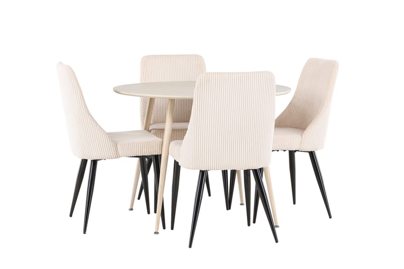 Plaza Matgrupp 100 cm Rund med 4 Leone stolar - Whitewash/Beige - Products - Möbler - Bord & matgrupp - Matgrupp