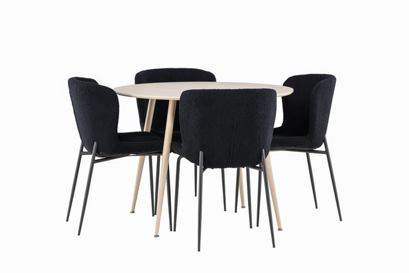 Plaza Matgrupp 100 cm Rund med 4 Modesto stolar - Whitewash/Svart - Products - Möbler - Bord & matgrupp - Matgrupp