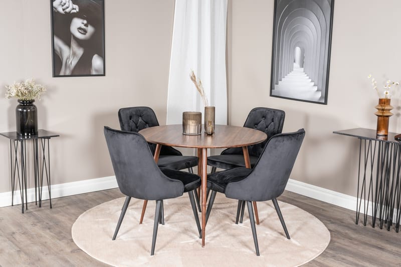 Plaza Matgrupp 100 cm Rund med 4 Velvet Deluxe stolar - Svart - Products - Möbler - Bord & matgrupp - Matgrupp