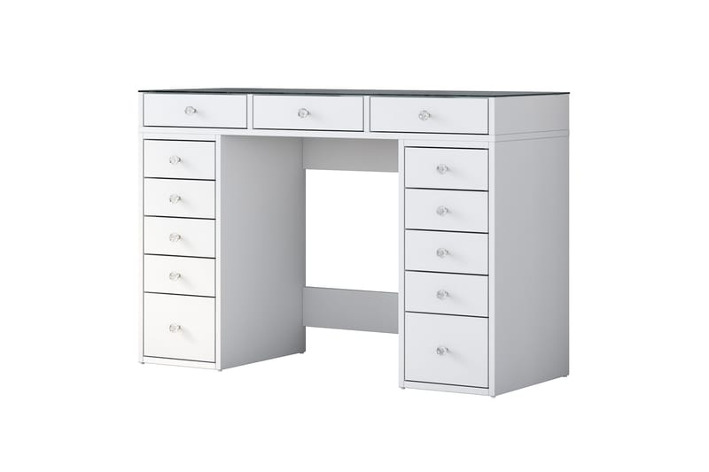 Ramender Sminkbord med förvaring Bordsskiva Glas 120 cm - Vit - Products - Möbler - Bord & matgrupp - Sminkbord & toalettbord