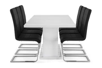 Ratliff Matgrupp 180 cm + 6 Stolar Förlängningsbart med illäggsskiva - Vit / Svart Pu / Krom - Products - Möbler - Bord & matgrupp - Matgrupp