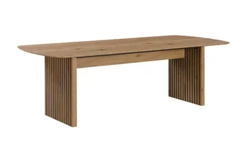 Richeto Matbord 180 cm med 6 Greya Matstolar med armstöd - Naturlig finish / Greige Bouclé / Metallben Ek - Products - Möbler - Bord & matgrupp - Matgrupp