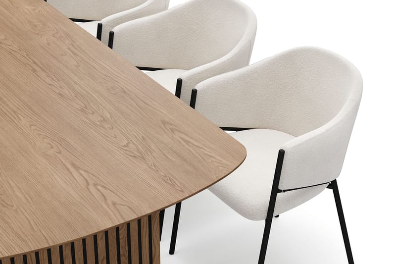 Richeto Matbord 210 cm med 6 Filip Matstolar - Naturlig finish / Vit Bouclé - Products - Möbler - Bord & matgrupp - Matgrupp