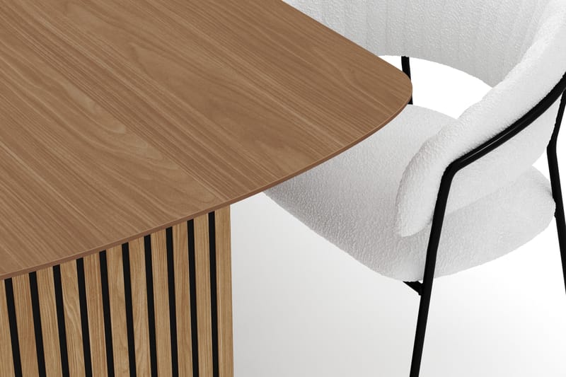 Richeto Matbord 210 cm med 6 Karol Matstolar - Naturlig finish / Vit Bouclé - Products - Möbler - Bord & matgrupp - Matgrupp