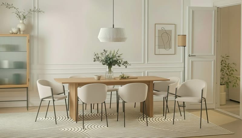 Richeto Matbord 240 cm med 8 Filip Matstolar - Naturlig finish / Vit Bouclé - Products - Möbler - Bord & matgrupp - Matgrupp