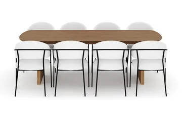 Richeto Matbord 240 cm med 8 Karol Matstolar - Naturlig finish / Vit Bouclé - Products - Möbler - Bord & matgrupp - Matgrupp