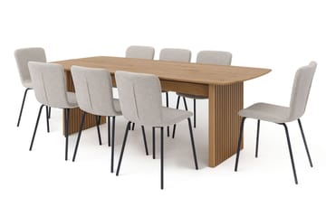 Richeto Matbord 240 cm med 8 Katy Matstolar - Naturlig finish / Greige Bouclé / Metallben Svart - Products - Möbler - Bord & matgrupp - Matgrupp