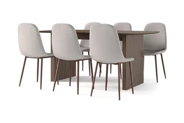 Richeto Matbord Rökt Ek 180 cm valnöt +  6 st Nibe stol beige med valnöt ben - Brun/Beige - Products - Möbler - Bord & matgrupp - Matgrupp