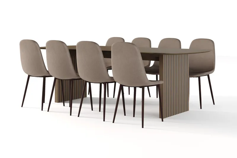 Richeto Matbord Rökt Ek 240 cm valnöt +  8 st Nibe stol brun med valnöt ben - Brun - Products - Möbler - Bord & matgrupp - Matgrupp