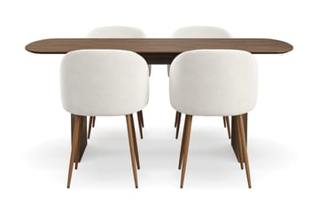 Richeto Matgrupp med 4 Greya Matstolar med Armstöd - Rökt Ek/Vit Bouclé - Products - Möbler - Bord & matgrupp - Matgrupp