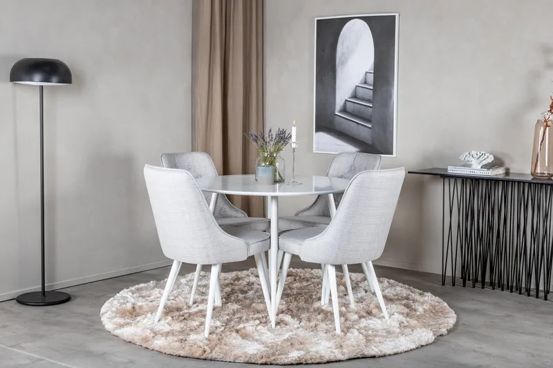 Ridones Matgrupp 100 cm Rund inkl 4 Valera Stolar - Vit/Grå - Products - Möbler - Bord & matgrupp - Matgrupp