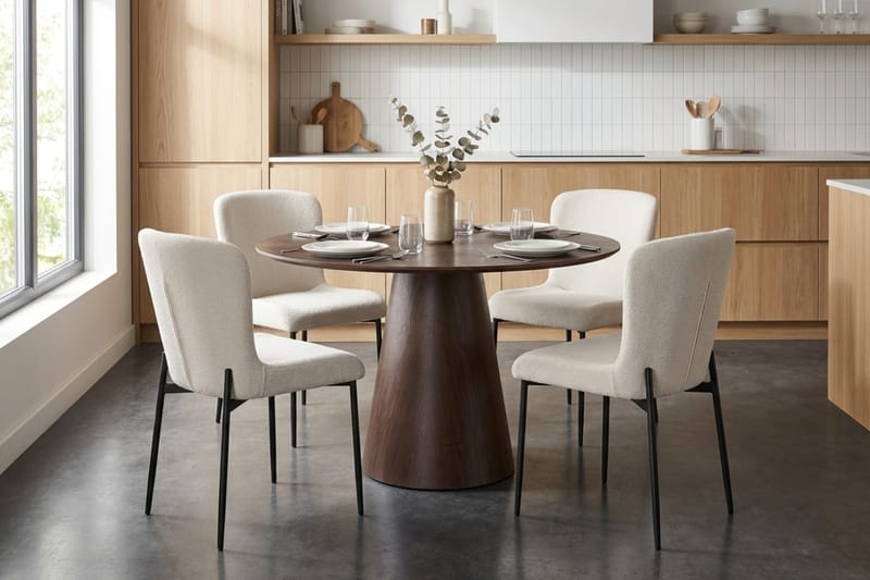 Siena Matgrupp runt 110 cm Rökt Ek med 4 Elsie Matstolar - Rökt ek/Vit - Products - Möbler - Bord & matgrupp - Matgrupp