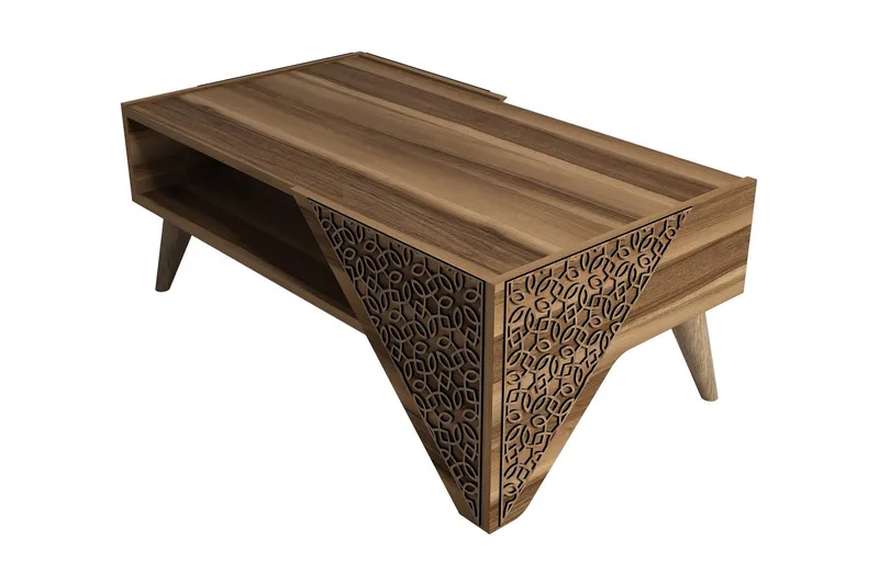 Hovdane Soffbord 105 cm med Förvaring Hylla Blommönster, Brun