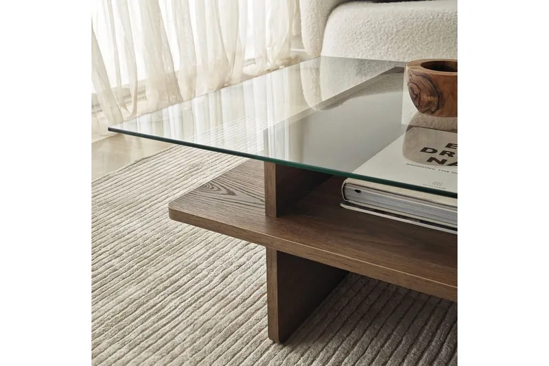 Soffbord Rubby Rektangel Valnöt / Transparent - Valnöt / Transparent - Products - Möbler - Bord & matgrupp - Soffbord