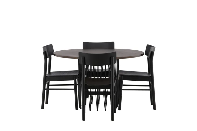 Stone Matgrupp 120 cm Rund med 4 Montros stolar, Svart