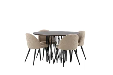 Stone Matgrupp 120 cm Rund med 4 Velvet stolar - Beige - Products - Möbler - Bord & matgrupp - Matgrupp