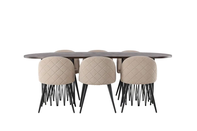 Stone Matgrupp 220 cm Rektangulär med 6 Velvet stolar, Beige