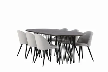 Stone Matgrupp 220 cm Rektangulär med 6 Velvet stolar - Grå - Products - Möbler - Bord & matgrupp - Matgrupp