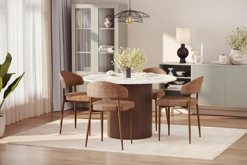 Uppveda Matbord 120 cm Rund med 4 st Jairam Matstolar - Brun - Products - Möbler - Bord & matgrupp - Matgrupp