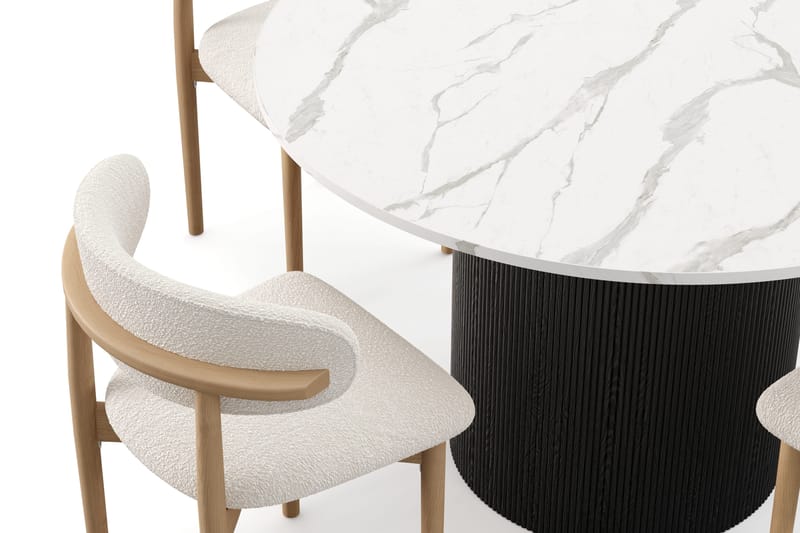 Uppveda Matbord 120 cm Rund med 4 st Jaiveer Matstolar - Svart/Vit - Products - Möbler - Bord & matgrupp - Matgrupp