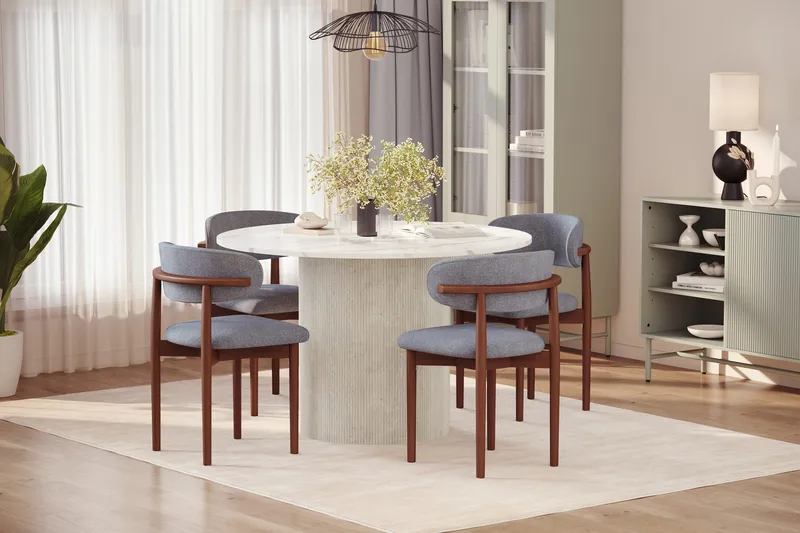 Uppveda Matbord 120 cm Rund med 4 st Jaiveer Matstolar - Vit - Products - Möbler - Bord & matgrupp - Matgrupp