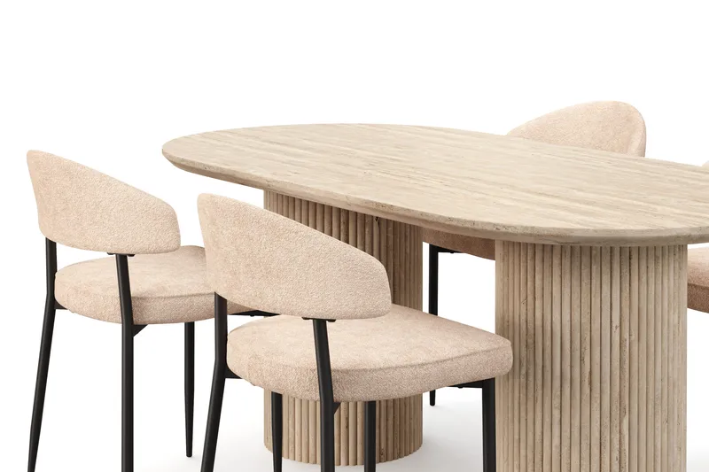 Uppveda Matbord Travetin utseende med 4 st Jairam Matstolar - Beige - Products - Möbler - Bord & matgrupp - Matgrupp