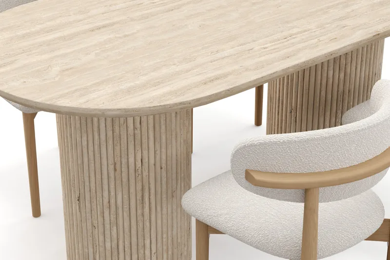 Uppveda Matbord Travetin utseende med 4 st Jaiveer Matstolar - Beige - Products - Möbler - Bord & matgrupp - Matgrupp