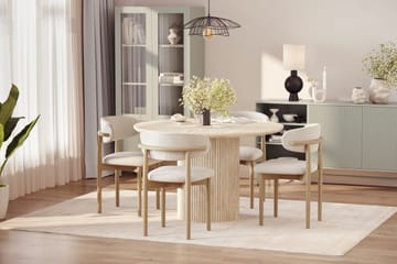 Uppveda Runt Matbord 120cm Travetin utseende med 4 st Jaiveer Matstolar - Beige - Products - Möbler - Bord & matgrupp - Matgrupp