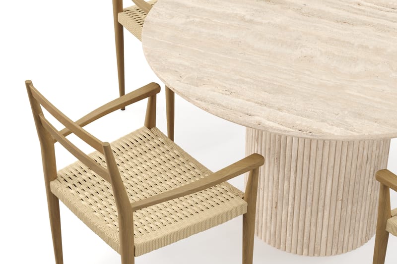 Uppveda Runt Matbord 120cm Travetin utseende med 4 st Jamna Karmstolar - Beige - Products - Möbler - Bord & matgrupp - Matgrupp