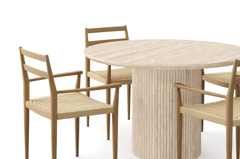 Uppveda Runt Matbord 120cm Travetin utseende med 4 st Jamna Karmstolar - Beige - Products - Möbler - Bord & matgrupp - Matgrupp