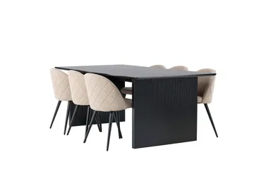 Vail Matgrupp 200 cm Rektangulär med 6 Velvet stolar - Beige - Products - Möbler - Bord & matgrupp - Matgrupp
