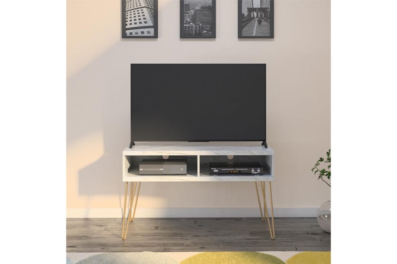 Athena Tv-bänk 107x50 cm Vit/Marmormönster - Novogratz - Products - Möbler - TV- & Mediamöbler - TV bänk & mediabänk