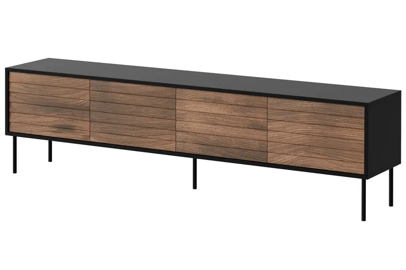 Belonger Tv-bänk 200 cm, Svart/Valnöt