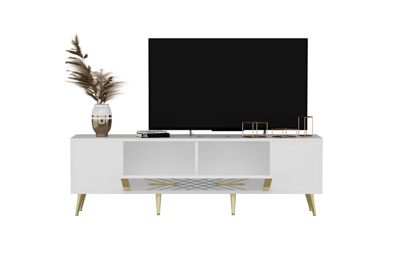 Detas Tv-bänk 150x35 cm Vit/Guld - Hanah Home - Products - Möbler - TV- & Mediamöbler - TV bänk & mediabänk