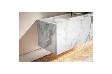 Lowboard Wohnling Folierad upphängning med luckdörr, modern Marmor, Vit, 160 cm - Marmor, Vit, 160 cm - Products - Möbler - TV- & Mediamöbler - TV-hylla